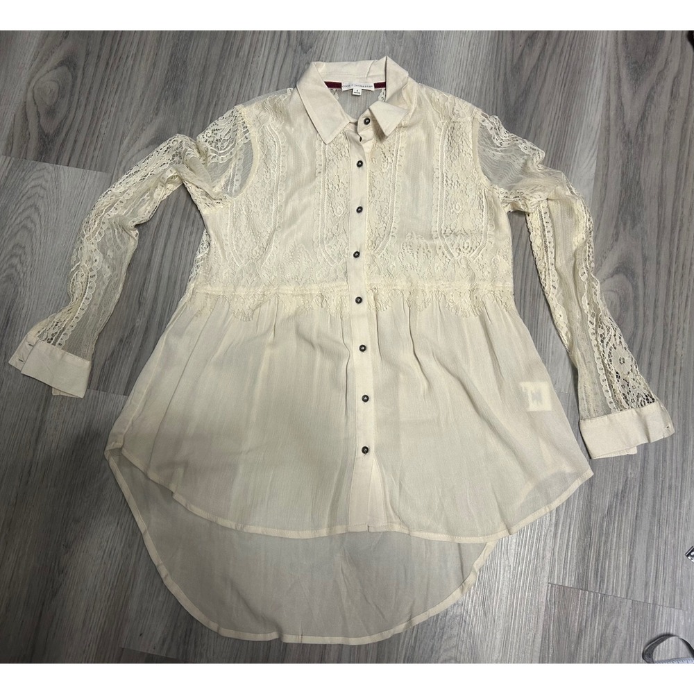 Coco + Jaimeson Womens Lace Trim Rayon Blouse S Ivory Cream coquette cottagecore